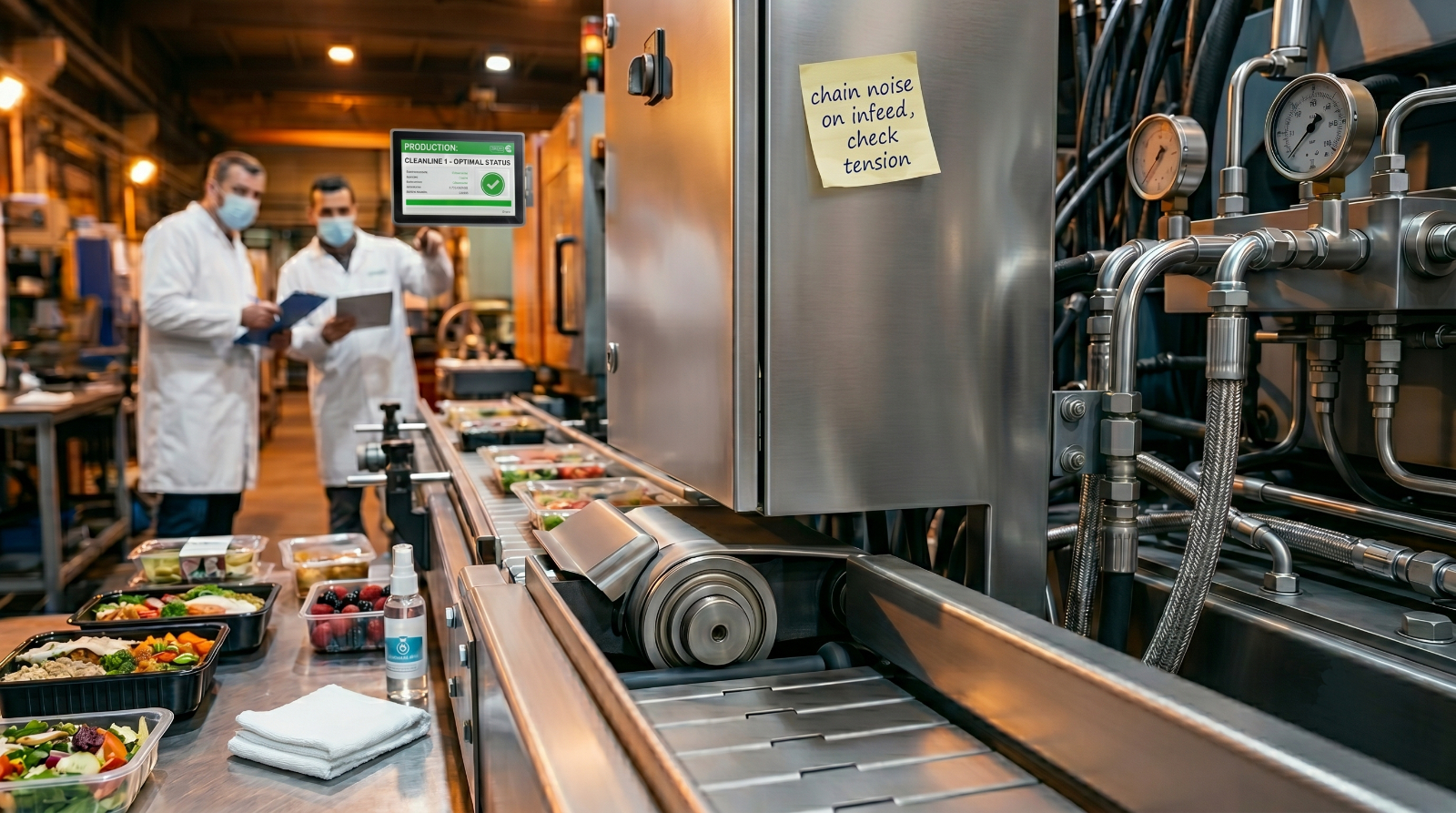 conveyor with sticky note